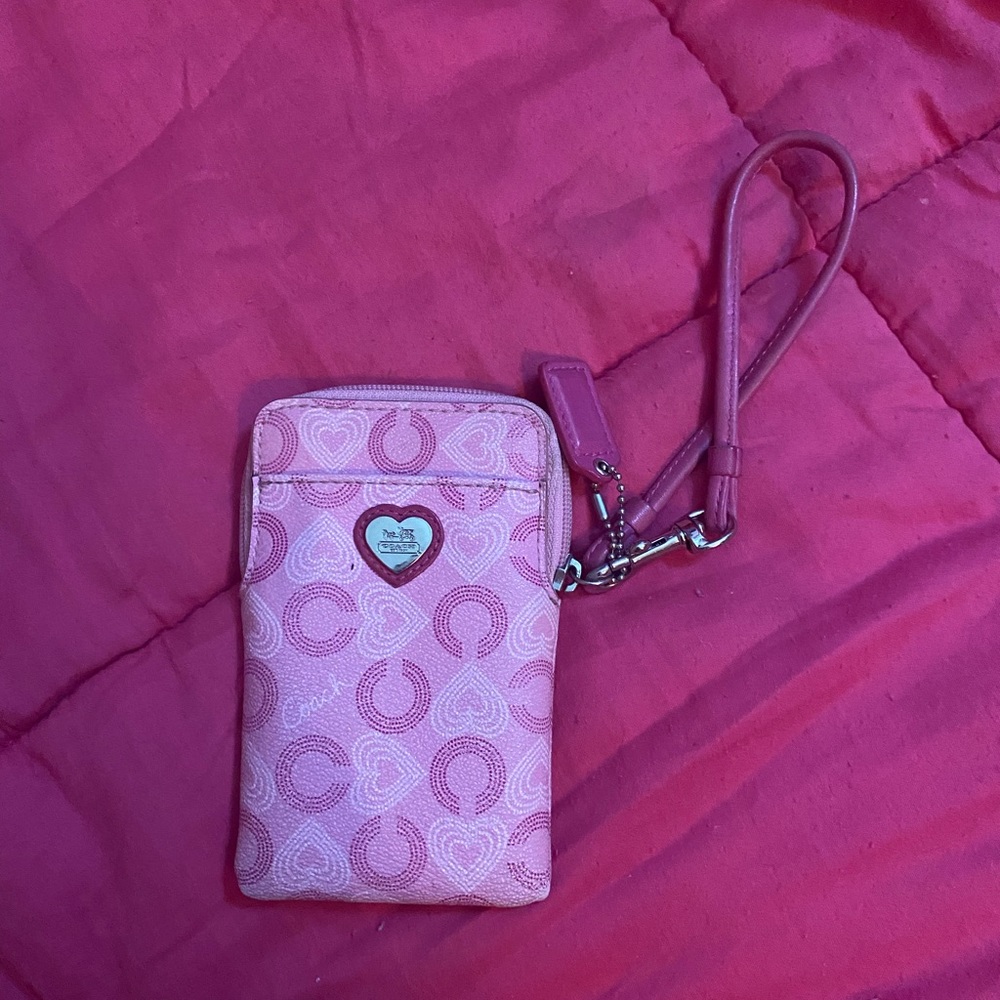 Pink Coach 3 Slot card holder wristlet phone holder